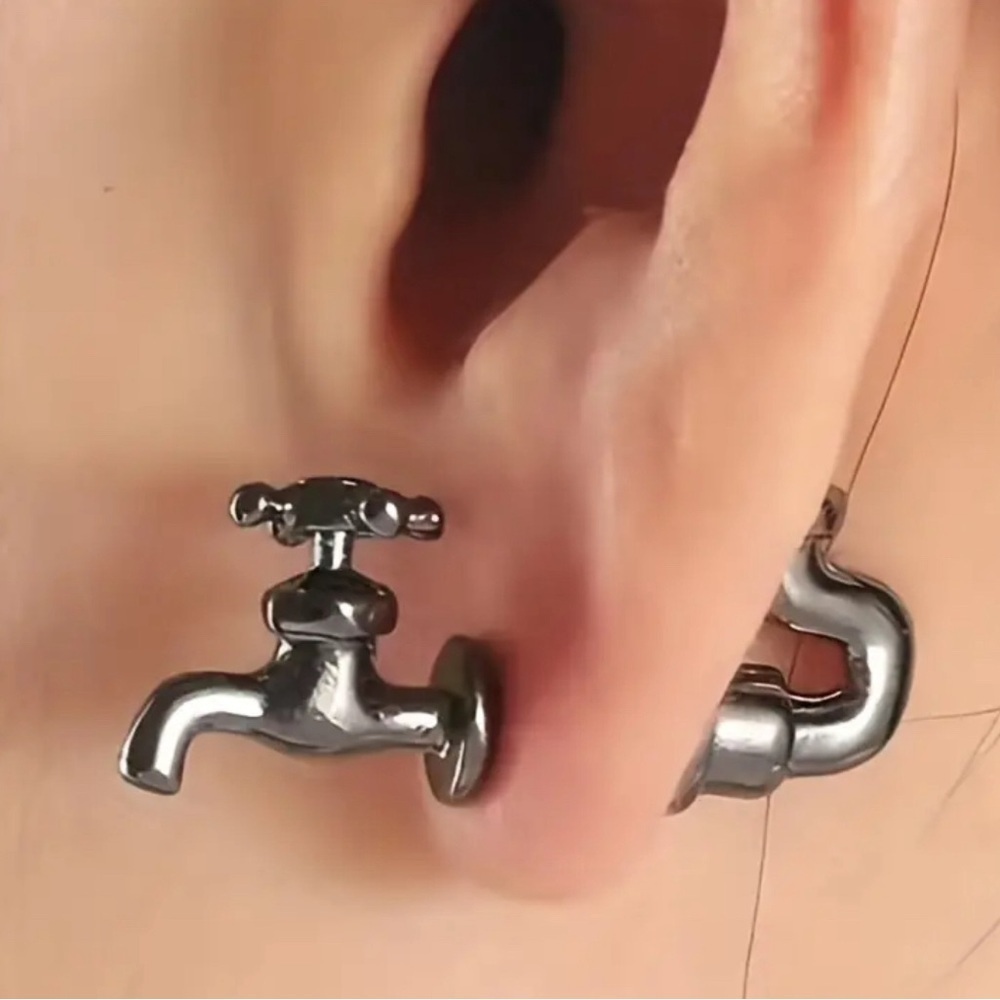 Silver Faucet Pipe Earrings